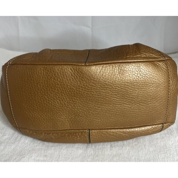 Cole Haan Gold Pebbled Leather Handbag Double Handles & Zip Closure - Picture 6 of 13